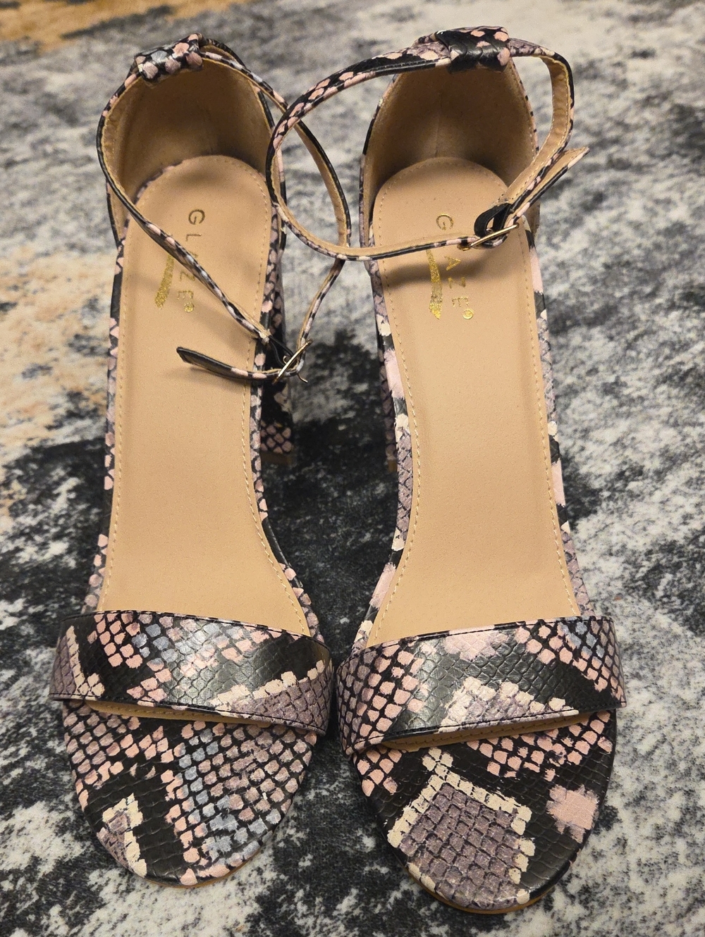 Snake Print Strapped Sandal Heels